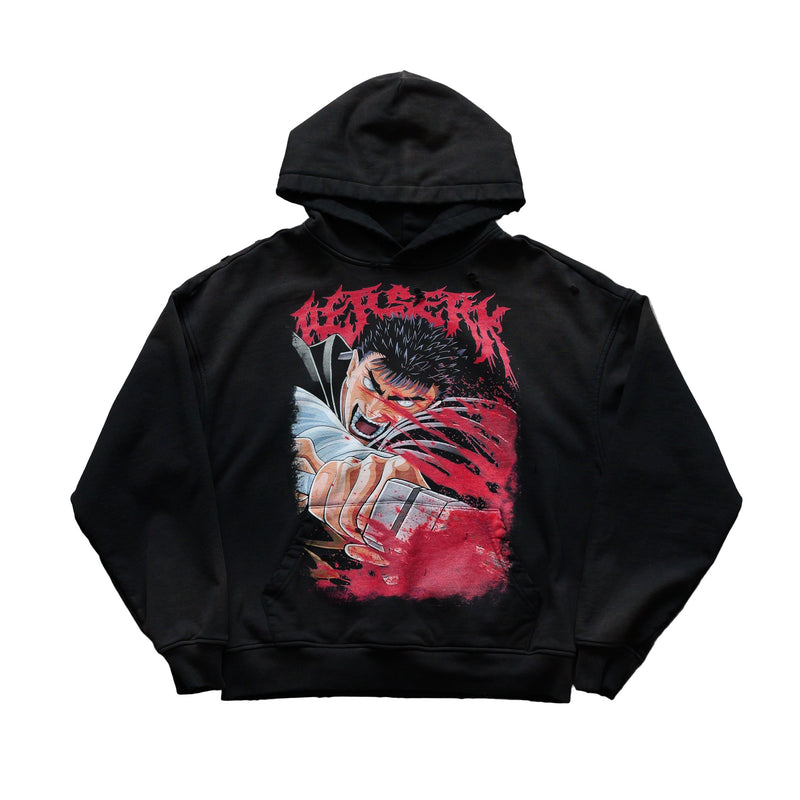 RAGE DISTRESSED BLACK HOODIE