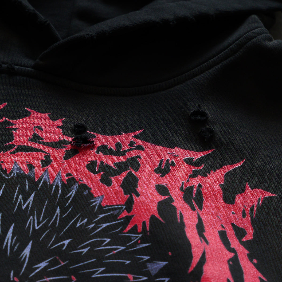 RAGE DISTRESSED BLACK HOODIE