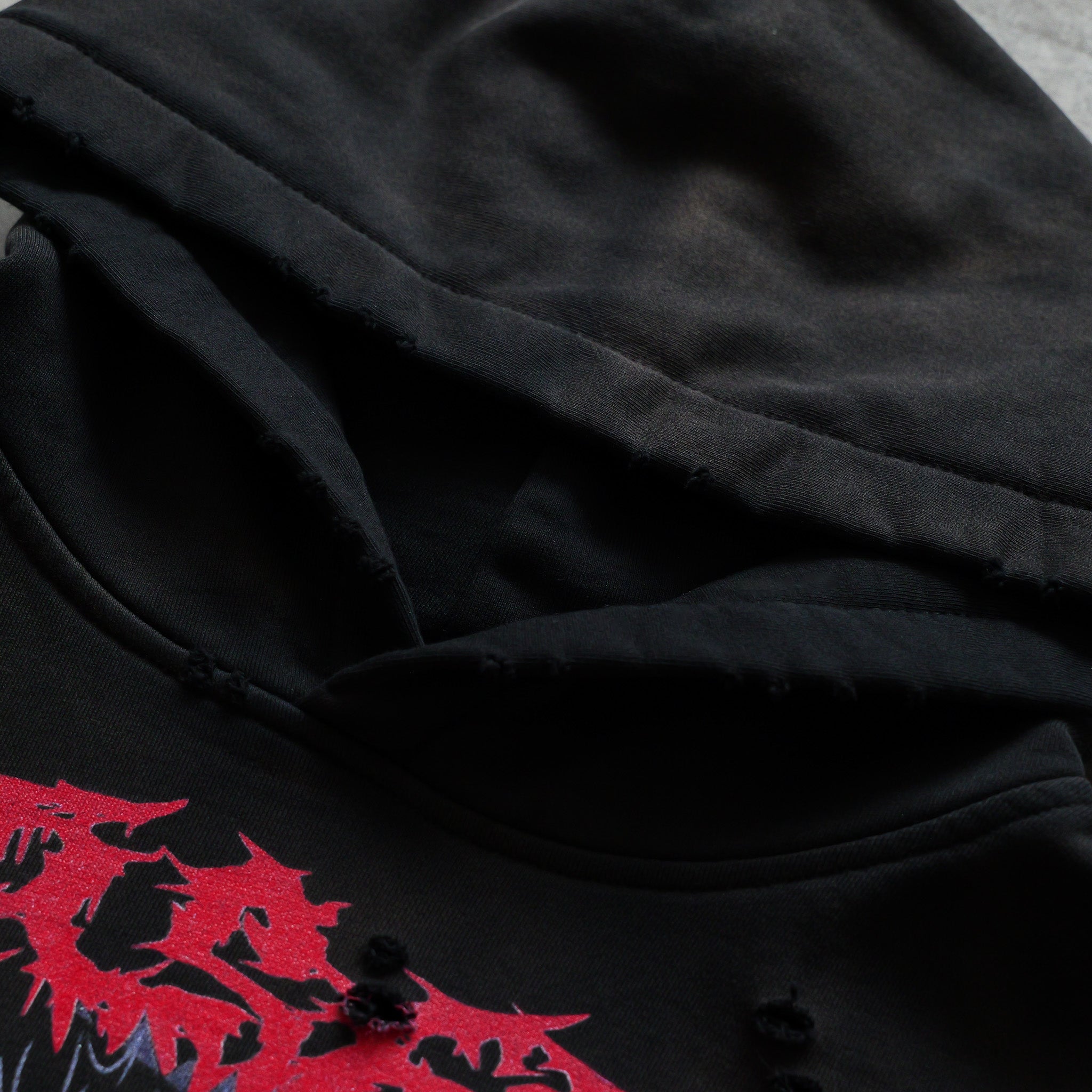 RAGE DISTRESSED BLACK HOODIE