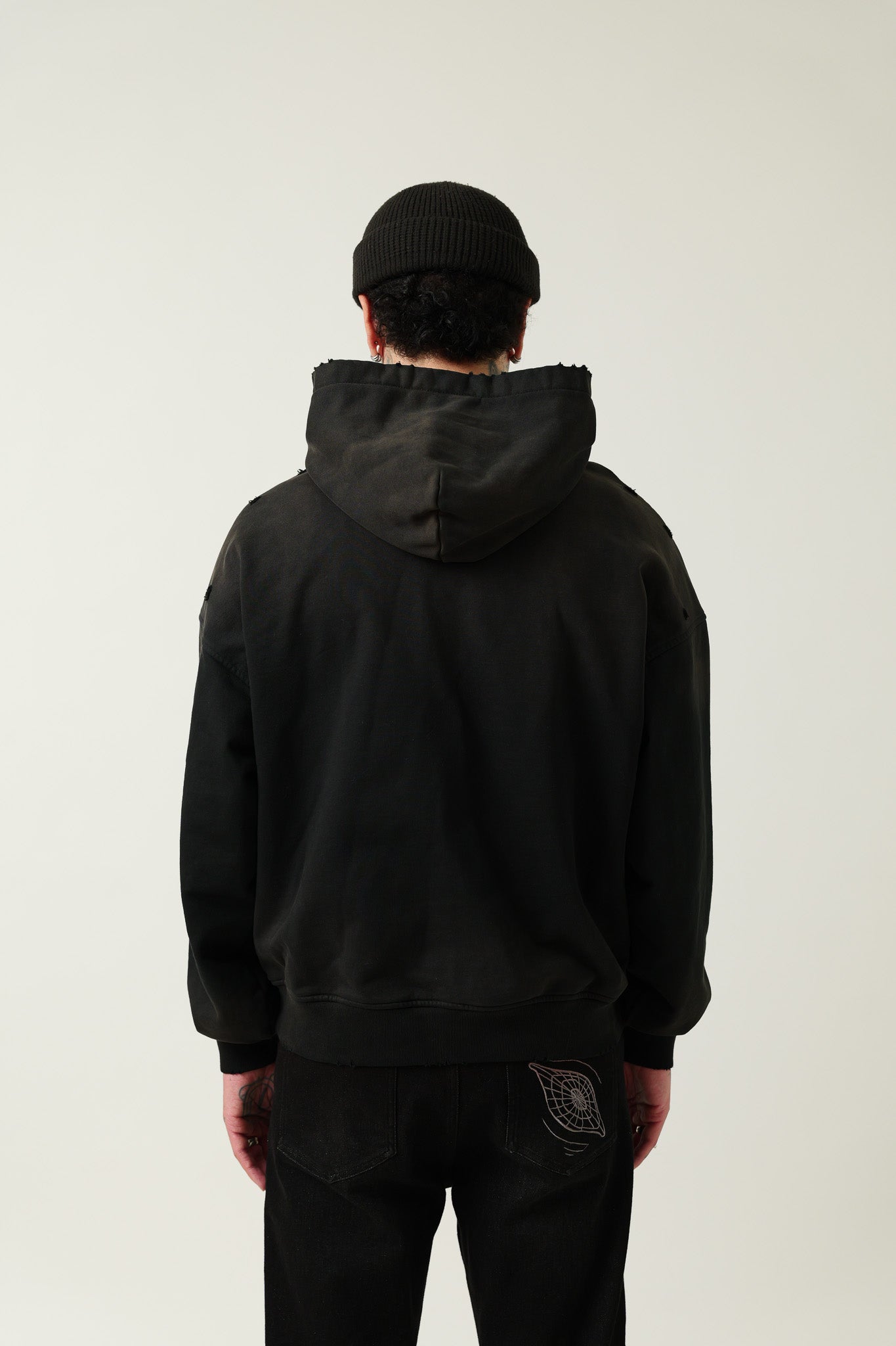 RAGE DISTRESSED BLACK HOODIE